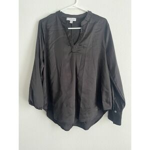 She + Sky Blouse Top Women Small Black Casual Split Neck Round Hem Everyday Wear
